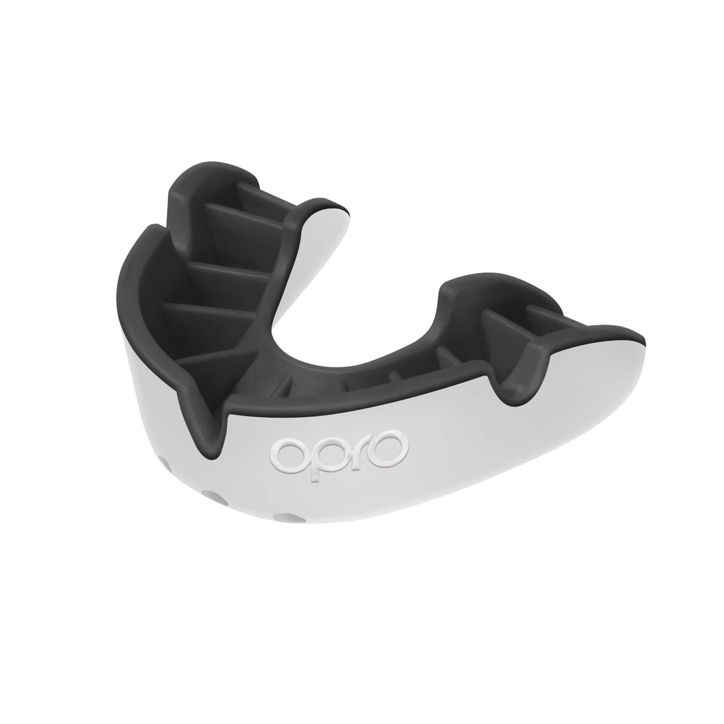 [AUSTRALIA] - OPRO Silver Mouth Guard | Gum Shield for Rugby, Hockey, Wrestling, and Other Combat and Contact Sports - 18 Month Dental Warranty White/Black Adult 