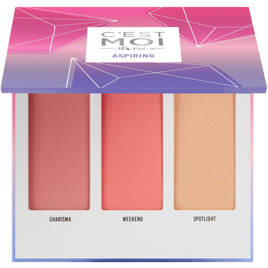 C'est Moi Aspiring Cheek Palette | Palette Includes Dusty Rose, Peach Pink Shimmer & Golden Highlight, Subtle Easy-To-Blend Three Shade Blush, Made with Kaolin Clay, Mica, & Squalane, 0.37 oz - BeesActive Australia