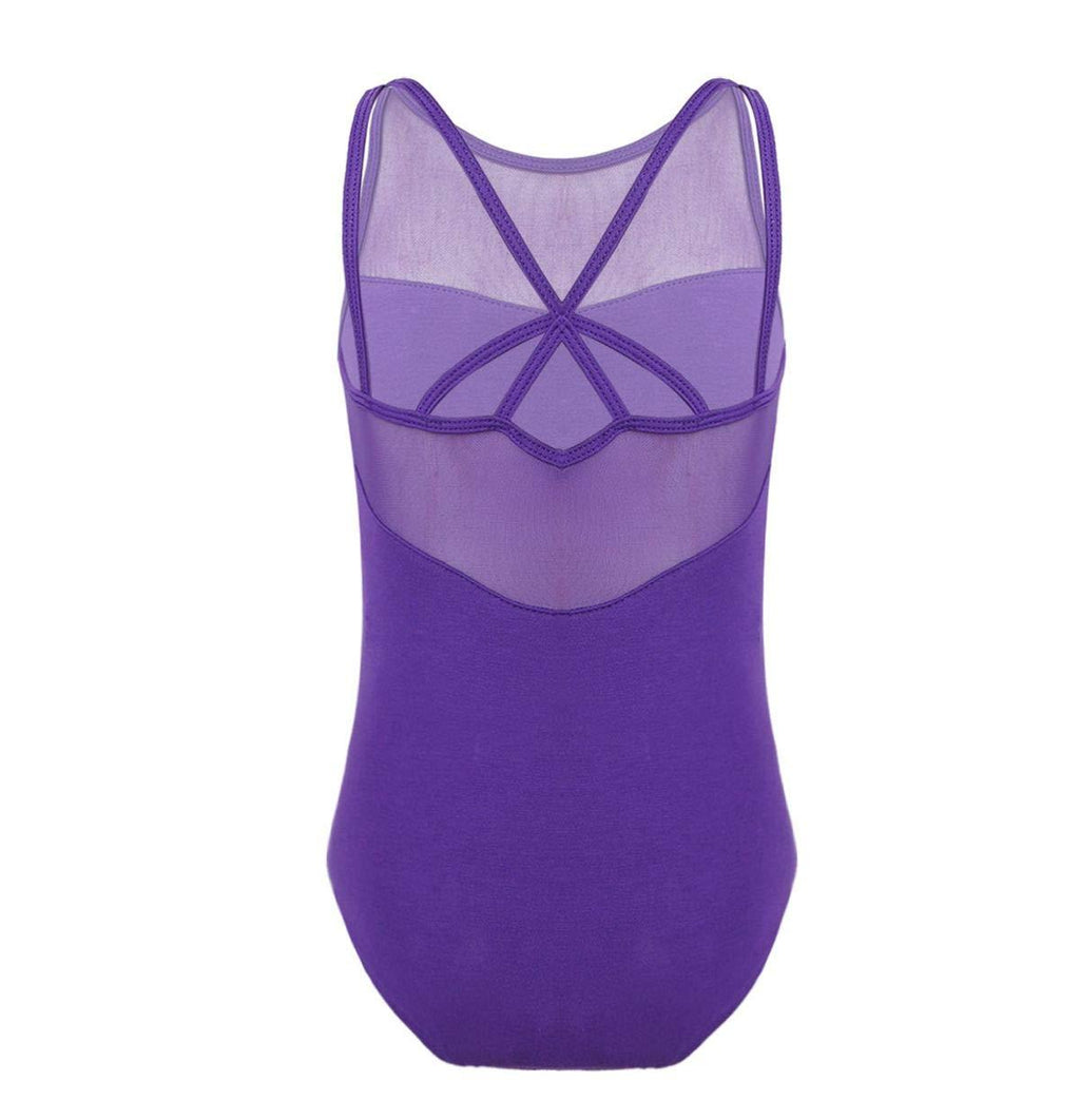 [AUSTRALIA] - YiZYiF Girls' Fashionable Floral Lace Back Sport Tank Top Leotard Gymnastics Dance Costume Splice Purple 12-14 