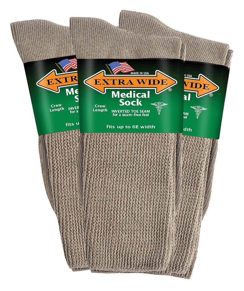 Extra Wide Medical Mid Calf Crew (Pack of 3) Small Tan - BeesActive Australia