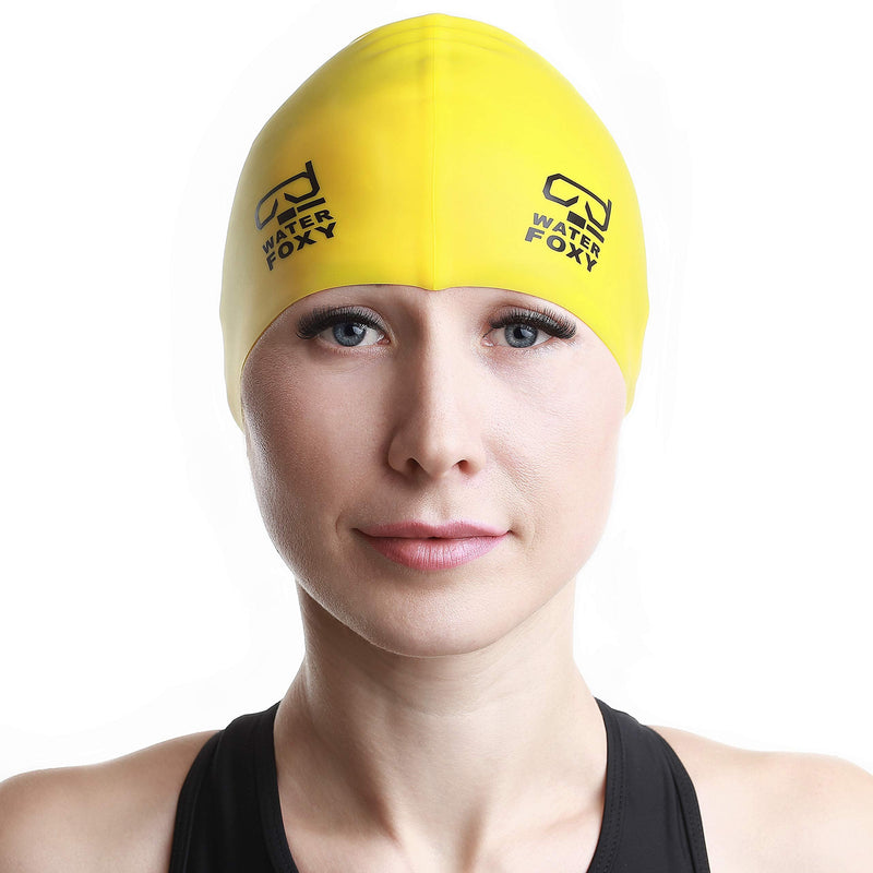 WATER FOXY Silicone Solid Swim Cap - Waterproof Swim Cap with Ergonomic Design for Adult Men Women Kids Helps to Keep Hair Dry Use for Comfortable Swimming, Training Yellow - BeesActive Australia