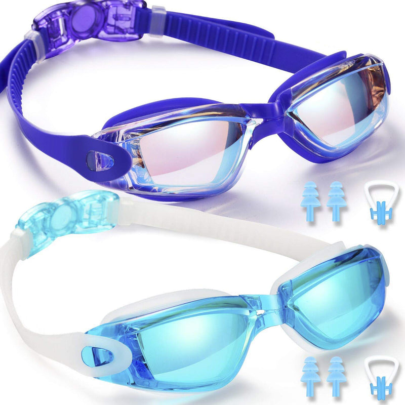 [AUSTRALIA] - Yizerel Swim Goggles, 2 Pack Swimming Goggles for Adult Men Women Youth Kids Child, No Leaking Anti Fog UV 400 Protection Waterproof 180 Degree Clear Vision Triathlon Pool Goggles sapphire blue/light blue(Mirrored) 