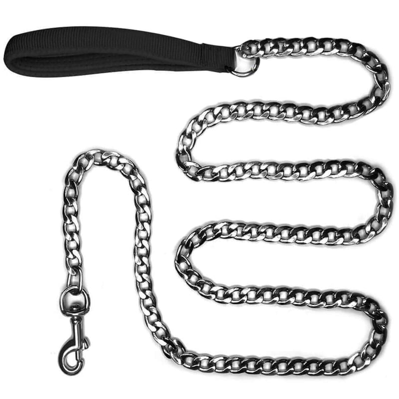 WATFOON Premium Extra Heavy Duty Dog Chain Leash,Perfect Metal Dog Leashes with Soft Padded Leather Handle for Large & Medium Size Pets Walking,Traffic Training and Traveling Black - BeesActive Australia