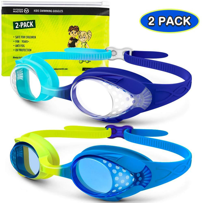 [AUSTRALIA] - OutdoorMaster Kids Swim Goggles 2 Pack - Quick Adjustable Strap Swimming Goggles with Clear/Tinted Lens 3D SNUG Fit Anti-Fog Waterproof 100% UV Protection for Child Teens Toddler Age (3-16) 2 Pack-A 