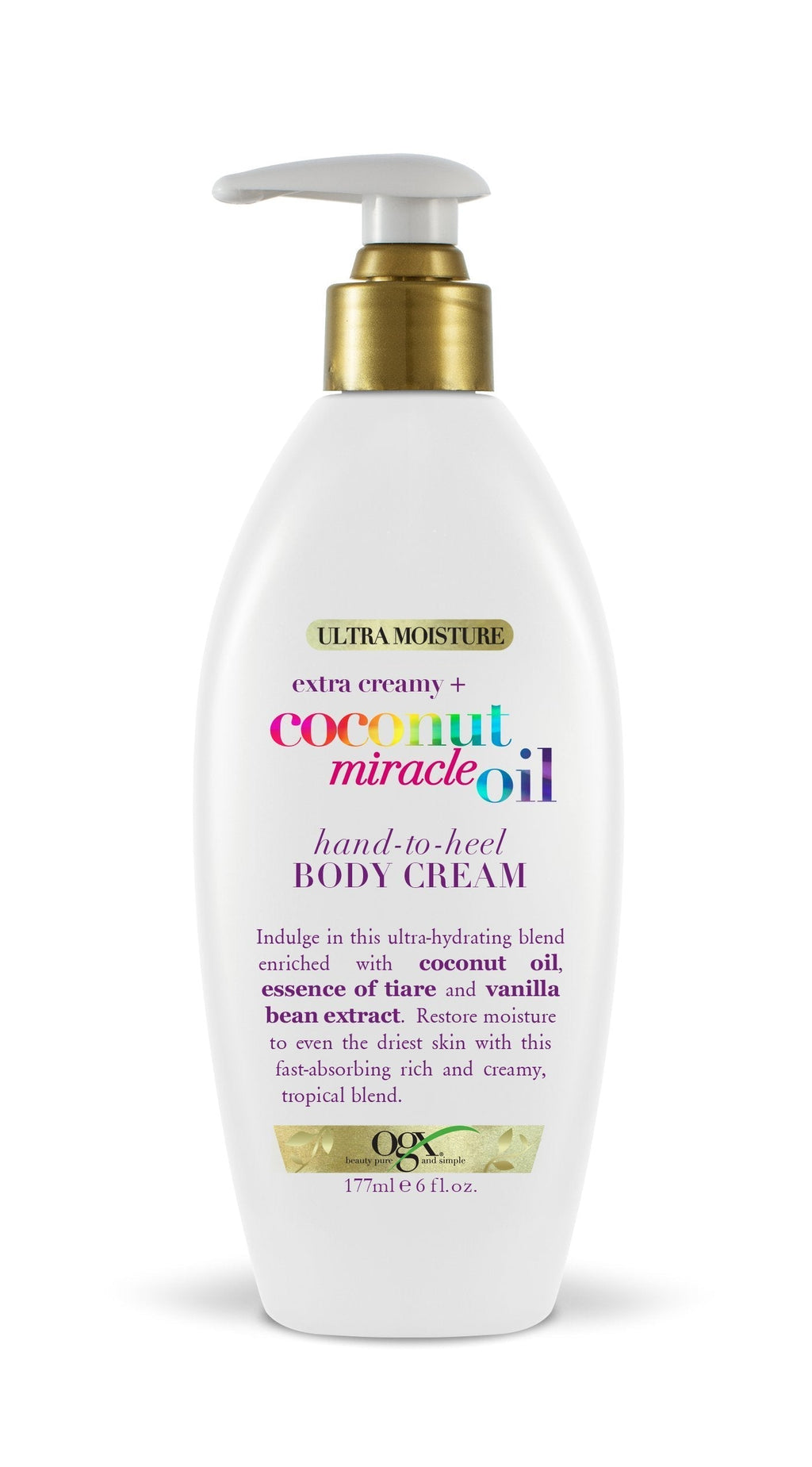 OGX Extra Creamy + Coconut Miracle Oil Hand-to-Heel Body Cream with Vanilla Bean, Fast-Absorbing Body Lotion for Dry Skin, Paraben-Free and Sulfated-Surfactants Free, 6 fl oz - BeesActive Australia
