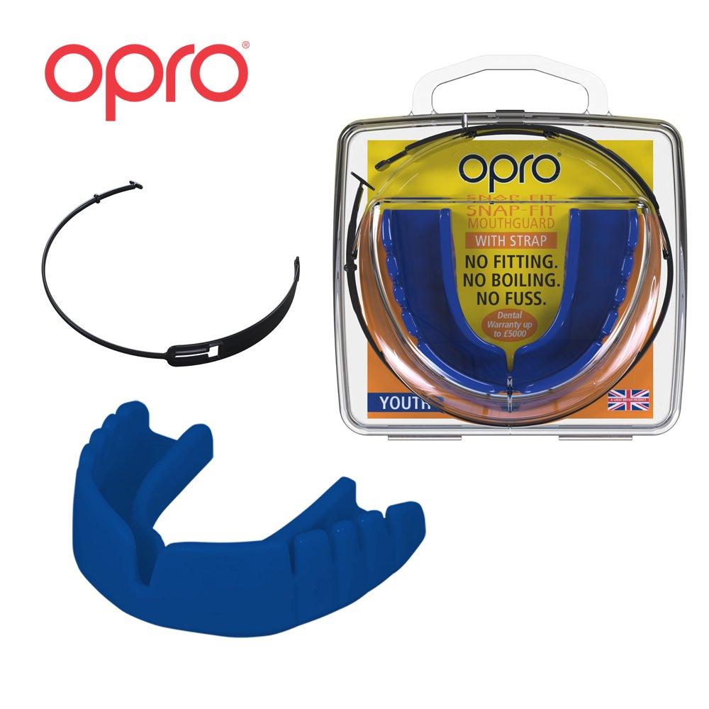 [AUSTRALIA] - OPRO Snap-Fit Mouthguard | Gum Shield + Strap for Ball, Combat and Stick Sports -18 Month Dental Warranty (Adult and Kids Sizes) Electric Blue 