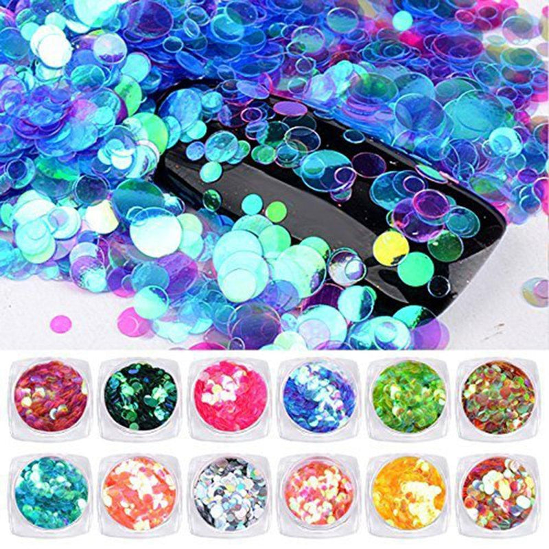 Minejin Nail Art DIY Mermaid Glitter Sequins Semi-transparent Colorful Round Paillette Shining Flakies Decoration 12 Colors - BeesActive Australia