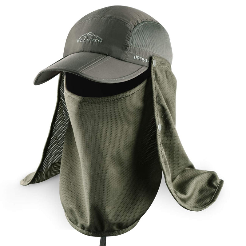 ELLEWIN Fishing Hat Sun Cap UPF 50+ Outdoor Hiking Hat with Removable Mesh Face Neck Flap Cover Windproof Strap… Army Green - BeesActive Australia