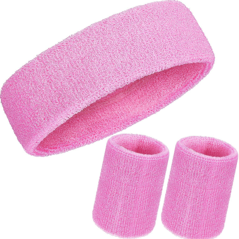 WILLBOND 3 Pieces Sweatbands Set, Includes Sports Headband and Wrist Sweatbands Sweat Band for Athletic Men and Women Pink - BeesActive Australia