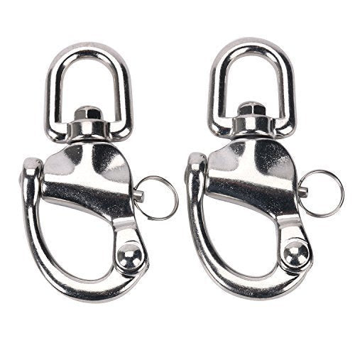 Amarine Made Pair of Swivel Eye Snap Shackle Quick Release Bail Rigging Sailing Boat Marine 316 Stainless Steel for Sailboat Spinnaker Halyard 2-3/4", Silver - BeesActive Australia