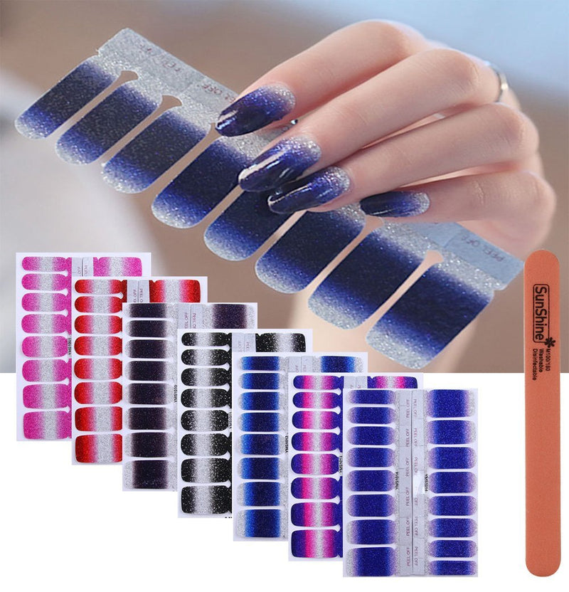 WOKOTO 6Pcs Nail Polish Stickers With 1Pc Nail File Kit Full Nail Tips Nail Self Adhesive Stickers Nail Designs Set - BeesActive Australia