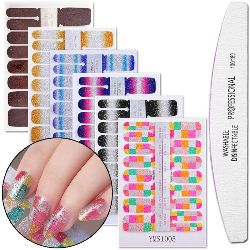 WOKOTO 6Pcs Nail Wraps For Women Sticker Nails With 1Pc Nail File Kit Full Nail Tips Stickers Wraps For Nails - BeesActive Australia