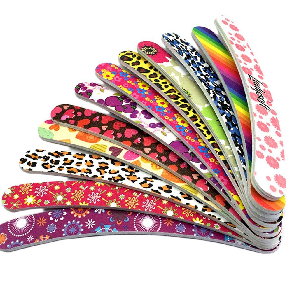 HugeDE 10 Pcs Professional Double Sided Floral Nail Files Buffers Curved Emery Board Nail Tools - BeesActive Australia
