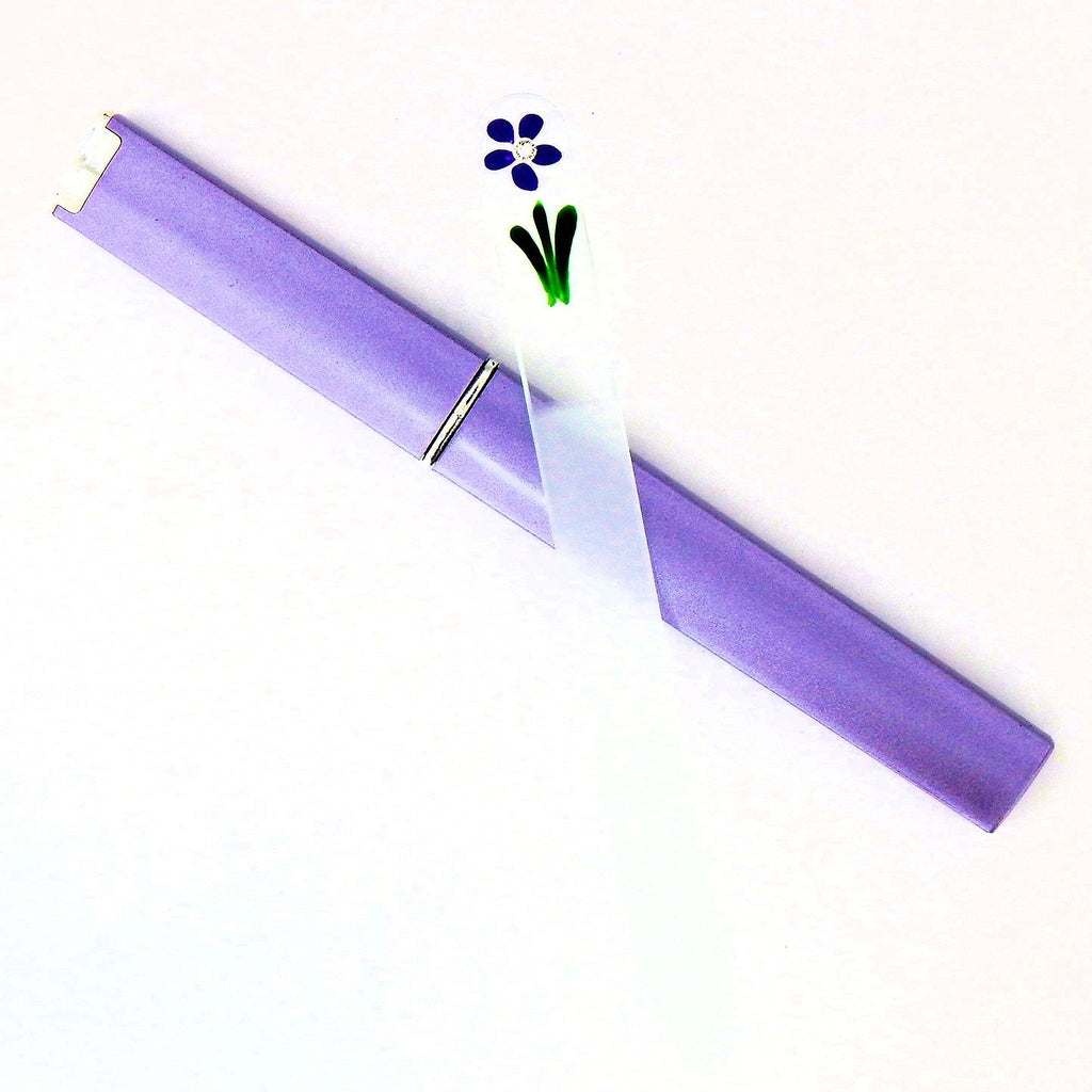 Purple Flower with Crystal Hand Painted Genuine Czech Republic Crystal Nail File with Matching Acrylic Case - Medium - BeesActive Australia