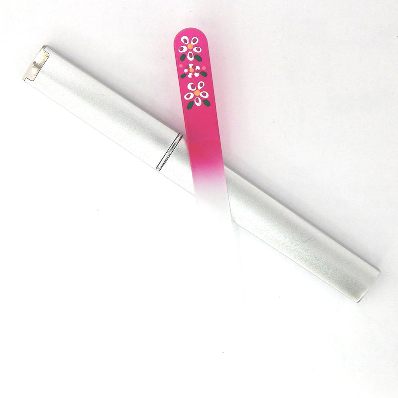 Fiesta Flower Magenta Premium Hand Painted Genuine Czech Republic Crystal Nail File with Matching Acrylic Case - Medium - BeesActive Australia