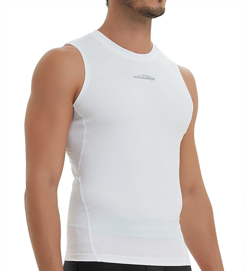 COOLOMG Men's Athletic Sleeveless Tank Top Body Shaper Slimming Muscle Vest Quick-Dry Undershirts Compression Elastic Sports Shirts for Men White Large - BeesActive Australia