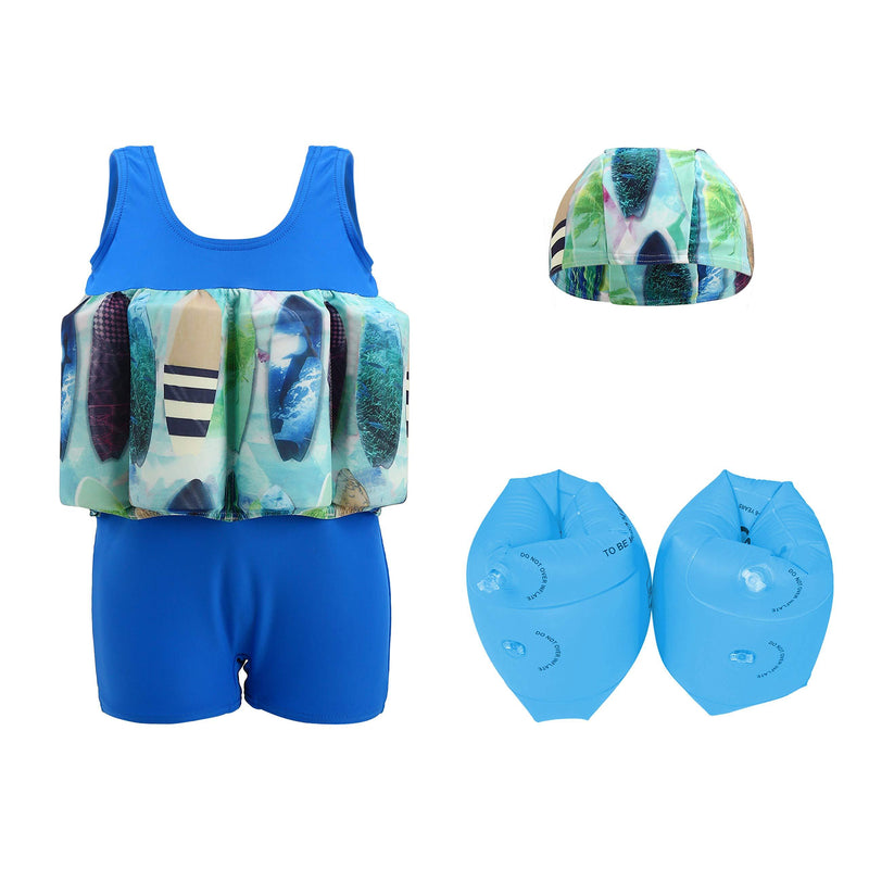 [AUSTRALIA] - Wowelife Baby Float Suit with Arm Bands Toddler Floating Swimsuit with 8 Removable Buoyancy Sticks for Boys and Girls, 1-4 Years Sea Blue M(Chest 23.5,Length 17.5inch) 