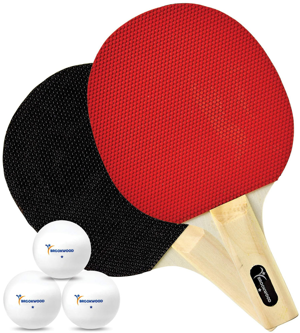 [AUSTRALIA] - Brookwood Supplies Table Tennis Set - Ping Pong Paddles, 1 Star Balls - Double-Sided 5 Ply Rackets with Rubber Pimples Out Pads and Straight Handle 2 Player - 2 Paddles, 3 Balls 