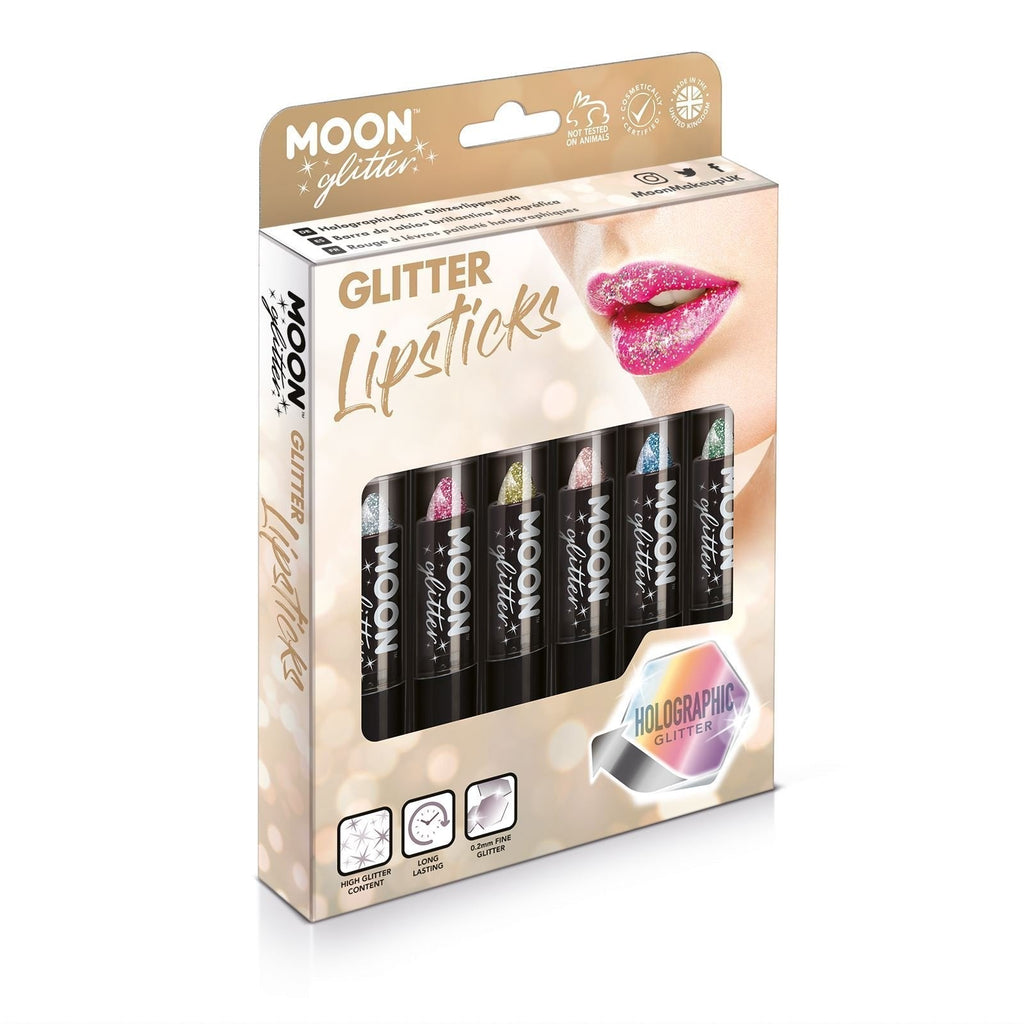 Moon Glitter Holographic Glitter Lipstick 0.17oz - Gift Set containing 6 Lipsticks - Silver, Pink, Gold, Rose Gold, Blue & Green - BeesActive Australia