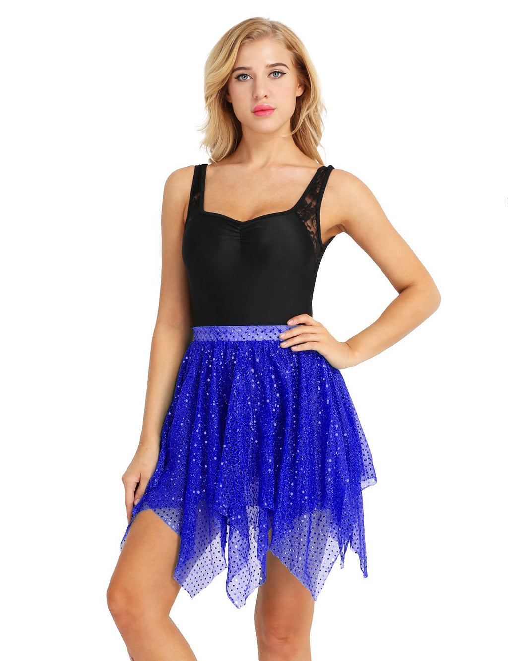 [AUSTRALIA] - iiniim Adult Ladies Ballet Wrap Over Scarf Dance Leotard Skate Tutu Skirt Chiffon One Size Blue Glitter Polka Dots 