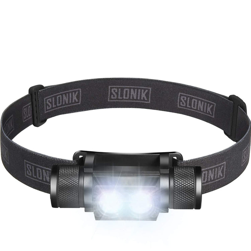 SLONIK 1000 Lumen Rechargeable CREE LED Headlamp w/ 2200 mAh Battery - Lightweight, Durable, Waterproof and Dustproof Headlight - Xtreme Bright 600 ft Beam - Camping and Hiking Gear Black - BeesActive Australia