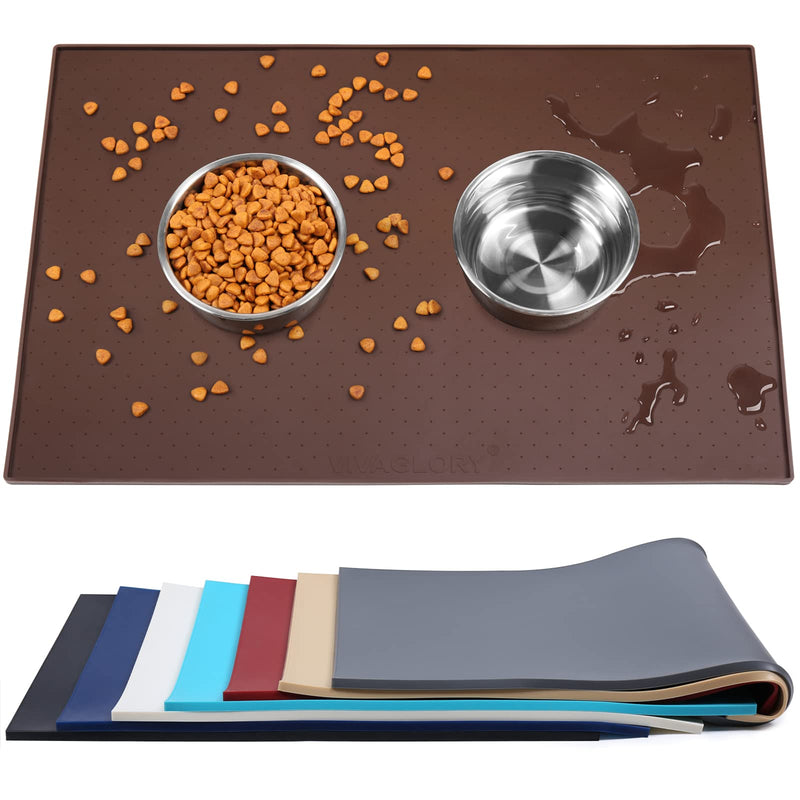 Vivaglory Pet Food Mat 24" L x 16" W or 19" L x 12" W, Waterproof Non-Slip Food Grade Silicone Mat with Raised Edge, Anti-Messy Dog Bowl Mat for Food and Water for Dogs Cats M: 19" x 12" Chocolate - BeesActive Australia