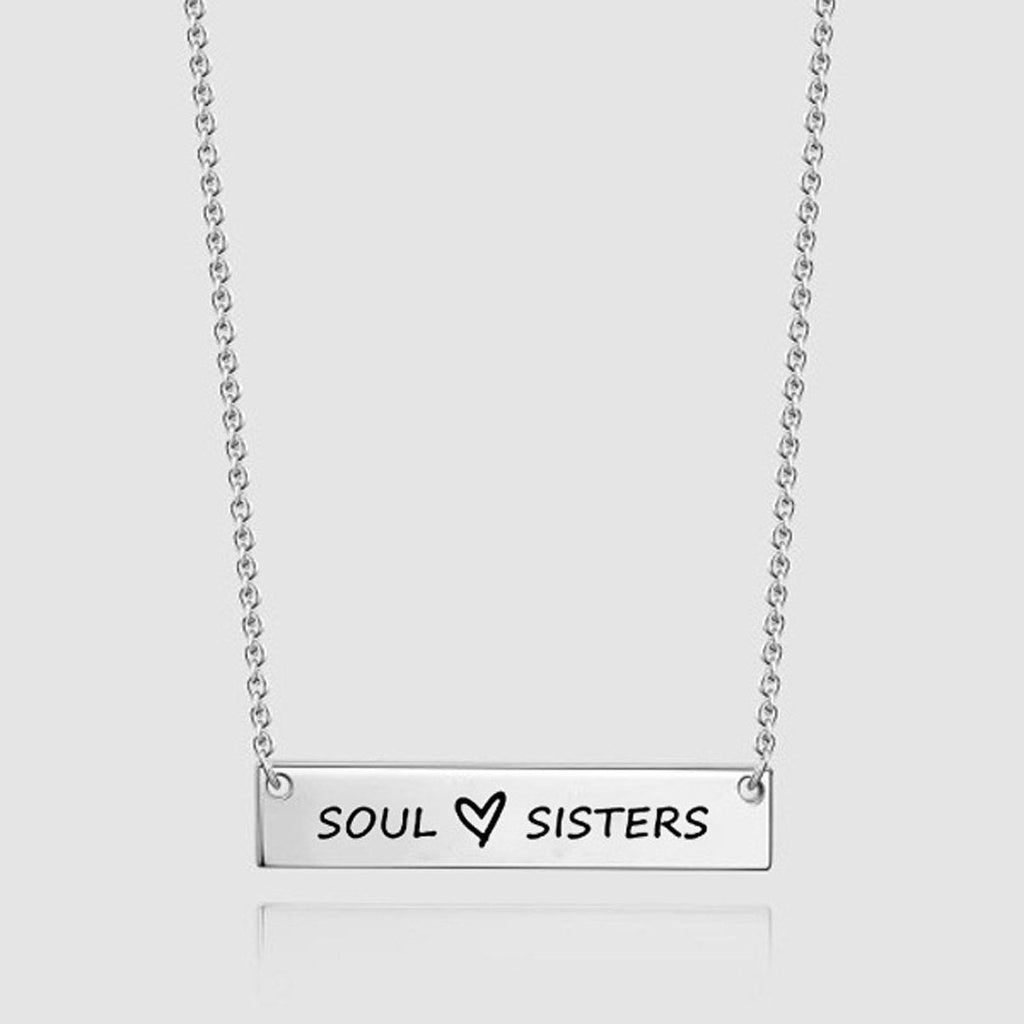 Artio Pendant Necklace Jewelry Chain with Word 'SOUL SISTERS' for Women and men (Silver) Silver - BeesActive Australia