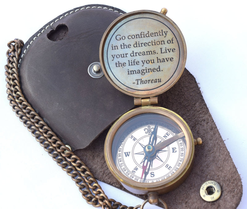 NEOVIVID Thoreau's Go Confidently Quote Engraved Compass with Stamped Leather case, Camping Compass, Boating Compass, Gift Compass, Graduation Day Gifts - BeesActive Australia