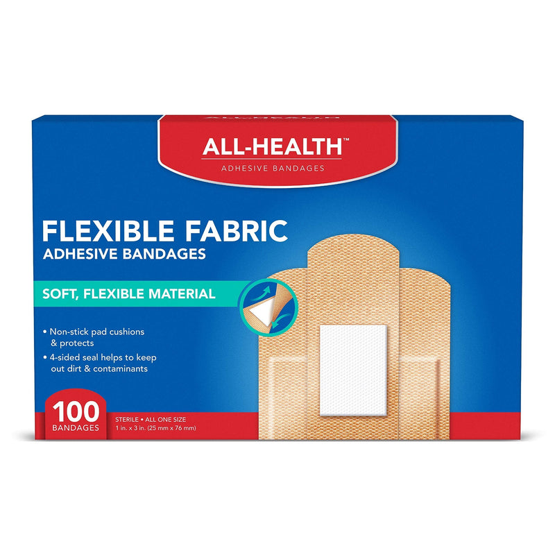 All Health Flexible Fabric Adhesive Bandages, 1 in x 3 in, 100 ct| Flexible Protection for First Aid and Wound Care - BeesActive Australia
