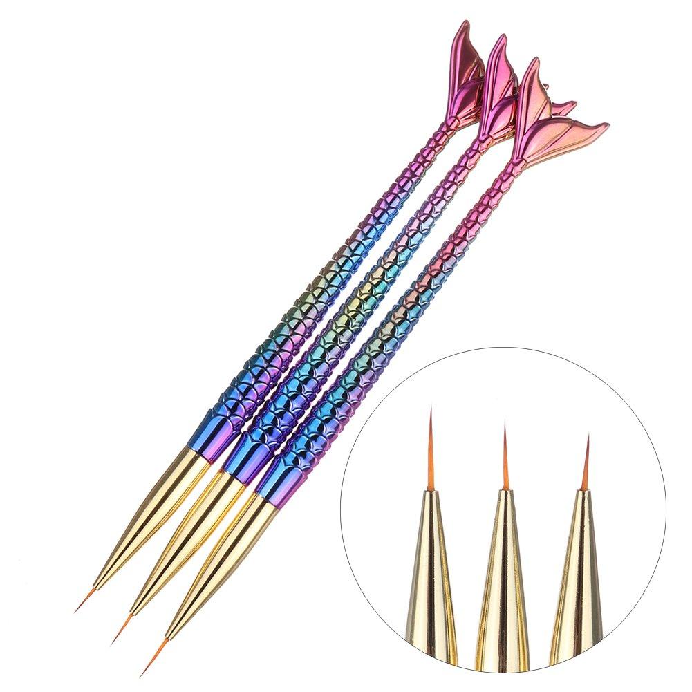 WOKOTO 3Pcs/Set Nail Art Detail Brush Set Fine Line Painting Pens With Mermaid Color Fish Shape Handle 3 Size Nail Art Liner And Striping Brushes Kit Kit 3 - BeesActive Australia