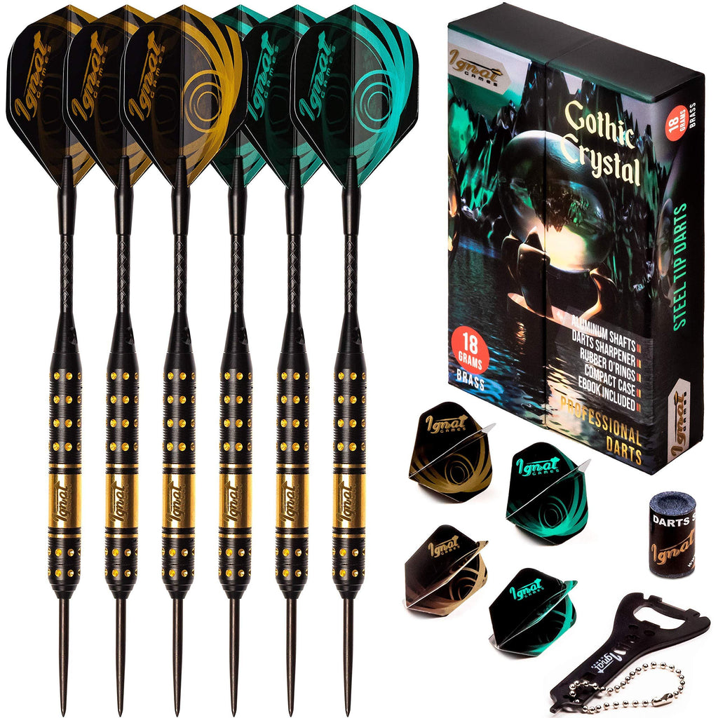 IgnatGames Steel Tip Darts Set - Professional Darts with Stylish Case and Darts Guide, Darts Steel Tip Set with Aluminum Shafts + Rubber O'Rings + Extra Flights + Darts Sharpener and Wrench Azure - Gothic Crystal - BeesActive Australia