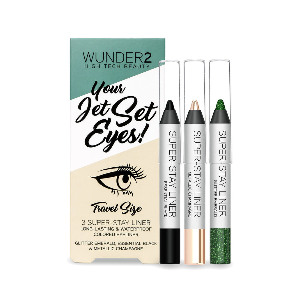 Wunder2 JET SET EYES Makeup Eyeliner Pencil With and Champagne, Glitter Emerald & Metallic Champagne, 3 Count - BeesActive Australia