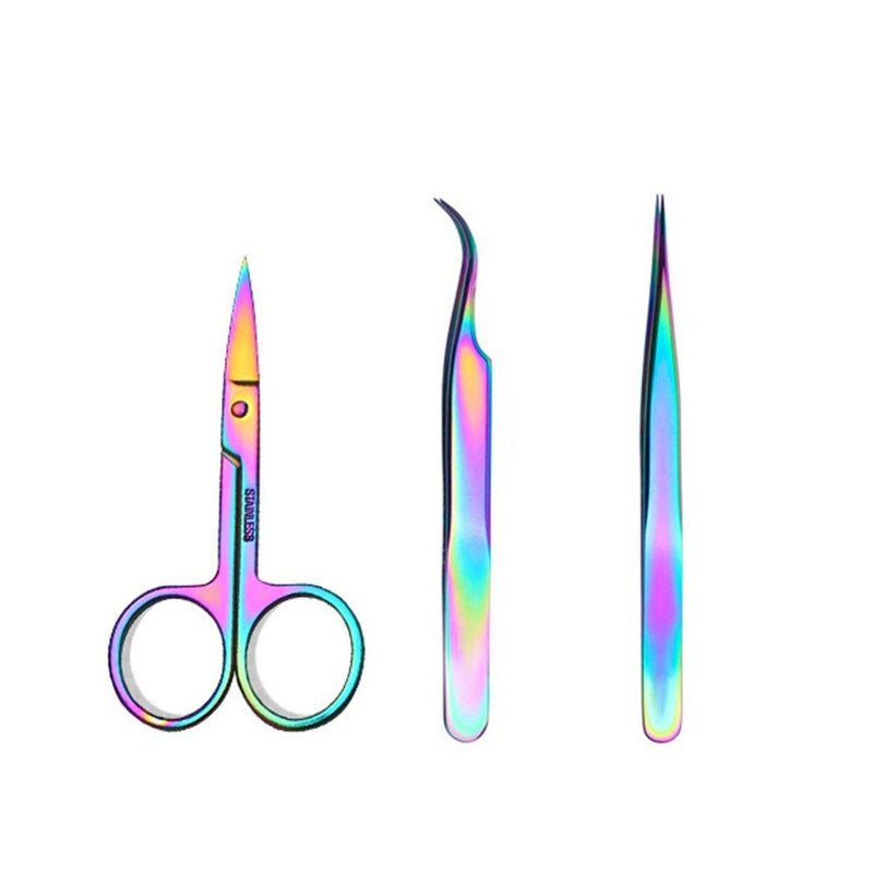 WOKOTO Nail Tweezers And Scissors Kit Straight Curved Rainbow Stainless Steel Precision Tweezers Set For Nail Art Sticker Rhinestone Eyelash Extensions Picker Tools - BeesActive Australia