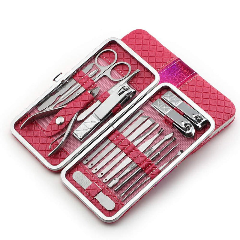 ELEOPTION Grooming Kit Nail Clippers Set for Women Men with Heavy Duty Fingernail and Toenail Clippers Cutter Professional Manicure Pedicure Set with Leather Travel Case Set of 18 Pcs - BeesActive Australia