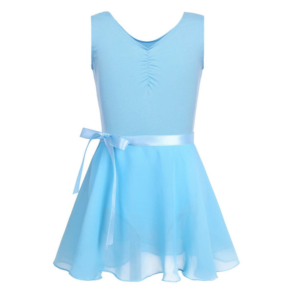 [AUSTRALIA] - TiaoBug Girls' Classic Camisole Sleeveless Tank Leotard Tied Skirted Dress Outfits for Gymnastics Training Ballet Dance Sky Blue 5 / 6 