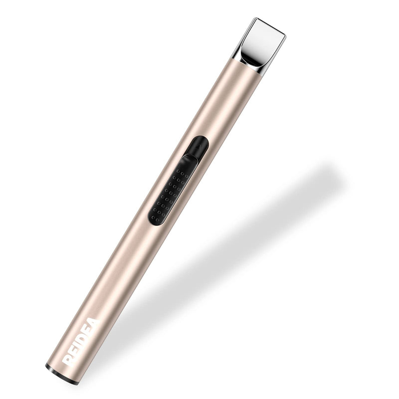 REIDEA Electronic Candle Lighter Arc Windproof Flameless USB Rechargeable Lighter with Safe Button for Home Kitchen Champagne Gold - BeesActive Australia