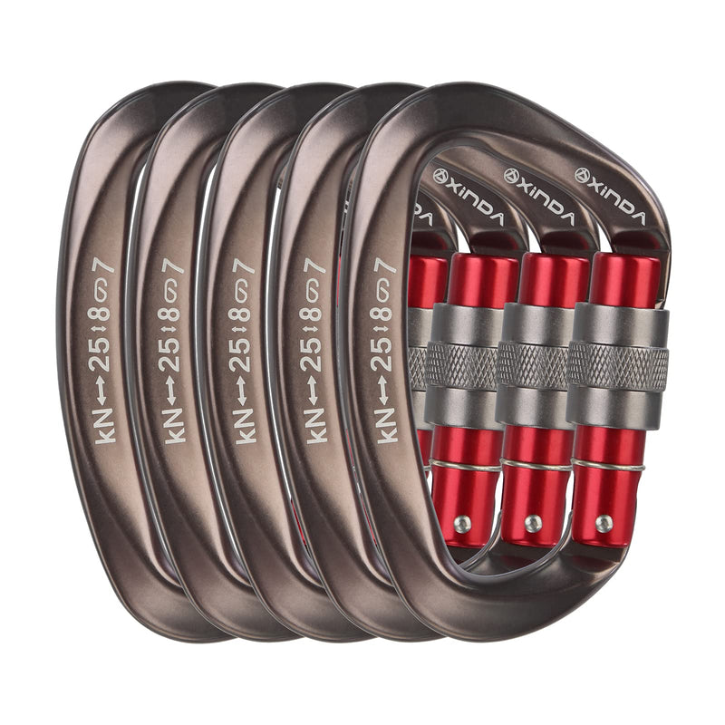 XINDA Screwgate Locking Carabiner Clip - Professional Rock Climbing Carabiner Screw Lock,Heavy Duty Carabiners for Climbing,Mountaineer,Hammock,Camping,Outdoor Equipment 5 pcs Gray - BeesActive Australia