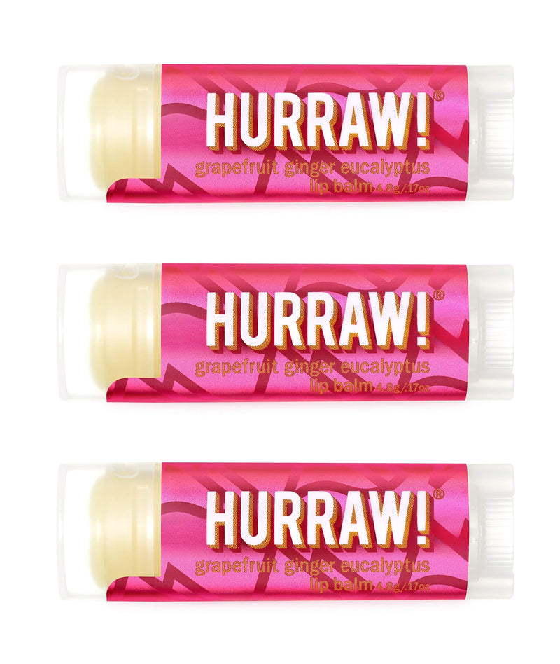 Hurraw! Kapha (Grapefruit, Ginger, Eucalyptus) Lip Balm, 3 Pack: Organic, Certified Vegan, Cruelty and Gluten Free. Non-GMO, 100% Natural Ingredients. Bee, Shea, Soy and Palm Free. Made in USA - BeesActive Australia