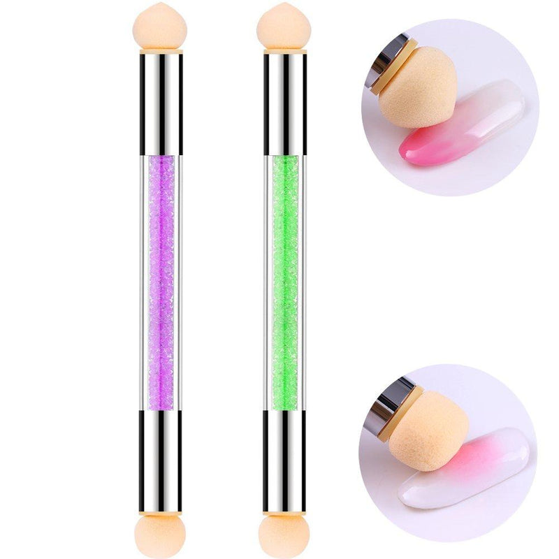 Nail Sponge Brush 2 PCS Dual Tipped Ombre Nail Art Brush Painting Pen Picking Dotting DIY Gradient Pen Crystal Acrylic Handle Shading Pen Nail Art Tools For UV Gel Nails Gradient Blooming 2pcs Nail Sponge Brush - BeesActive Australia