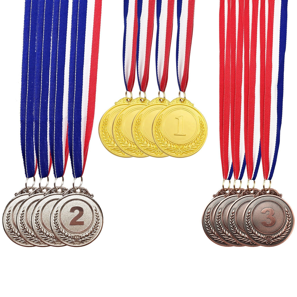 MOMOONNON 12 Pieces Metal Winner Gold Silver Bronze Award Medals With Neck Ribbon, Olympic Style, 2 Inches - BeesActive Australia