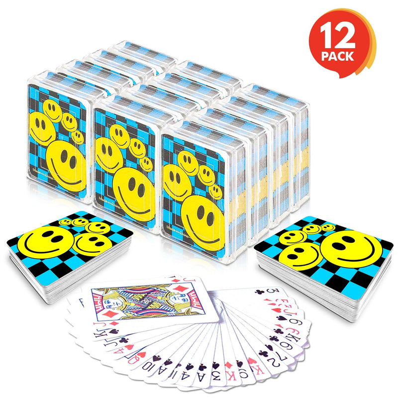 [AUSTRALIA] - Gamie Mini Smile Playing Cards Deck - Pack of 12 - 2.5 Inches Tall - Blue Checkerboard Background - Poker-Casino Cards - Carnival Prize, Party Favor and Gift Idea for Kids Ages 3+ 
