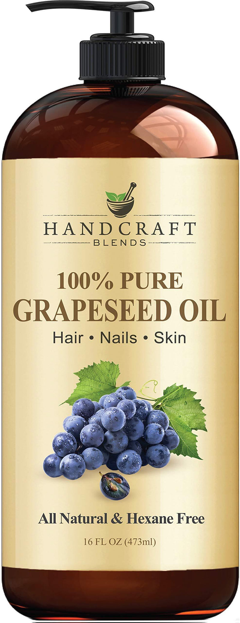 Handcraft Grapeseed Oil - 100% Pure and Natural - Premium Therapeutic Grade Carrier Oil for Aromatherapy, Massage, Moisturizing Skin and Hair Huge - 16 fl. oz - BeesActive Australia