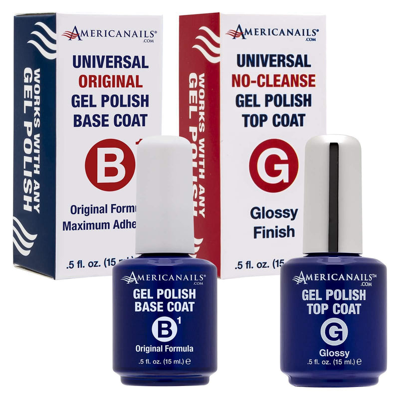 Americanails Gel Polish Base Coat & Top Coat Set - Professional Salon Quality, Original Dual Cure Formula for Maximum Adhesion & Long Lasting Glossy Finish, Soak Off UV LED Fast Drying Gel (.5 oz) - BeesActive Australia