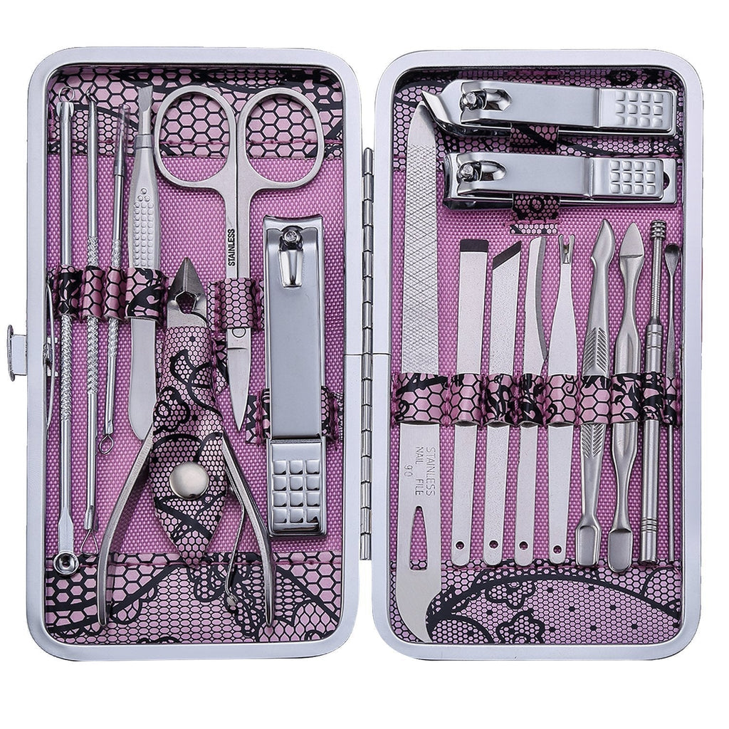 Manicure Set Nail Clippers 18 Piece Stainless Steel Nail Kit, Professional Grooming Kit, Pedicure Tools with Travel Case (Pink) Pink - BeesActive Australia