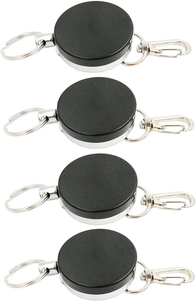 Drchoer 4pcs Fly Fishing Zinger Retractor Tool,Retractable Badge Reel Key Chain Reel Clip with Spring Clip and 23 Inch Steel Cord (Silver & Black) Silver & Black - BeesActive Australia
