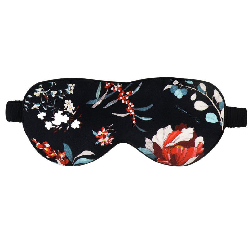 CHAMO POMEO 100 Silk Sleep Mask & Blindfold, Smooth Women Floral Eye Mask 4.7x9.8 Inches (black) black - BeesActive Australia