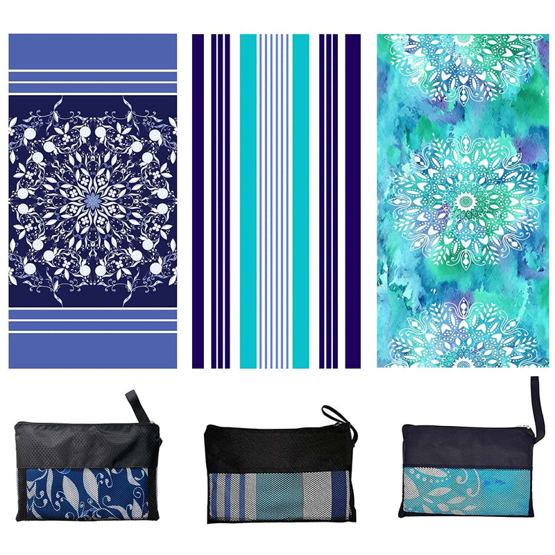 Microfiber Beach Towel for Travel - Oversized XL 78 x 35 Inch Lightweight, Quick Dry, Sand Free, Extra Large Towels & Blanket - Perfect for Swimmers, Camping, Gym,Yoga Blue Flower EXTRA LARGE (78X35-INCH) - BeesActive Australia