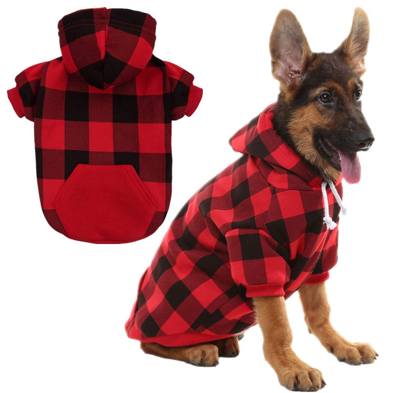 Plaid Dog Hoodie Pet Clothes Sweaters with Hat X-Large (Pack of 1) Red - BeesActive Australia