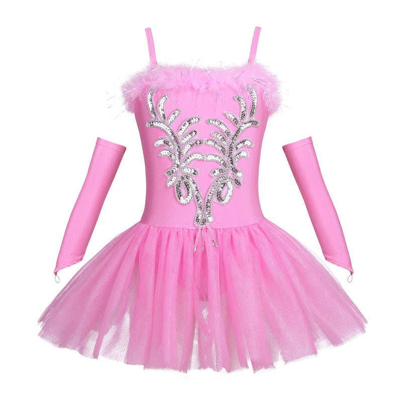[AUSTRALIA] - CHICTRY Kid's Girls Sequins Beads Flower Fairy Ballerina Dance Costume Ballet Tutu Dress with Long Gloves and Hair Clip Set Pink 5 / 6 