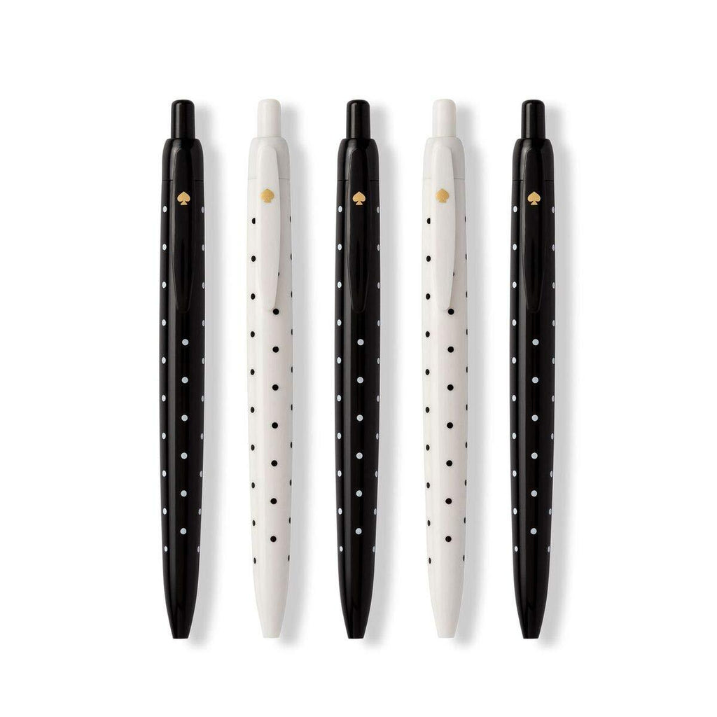Kate Spade New York Black Ink Pen Set of 5, Smooth Plastic Click Pens, Black Dots - BeesActive Australia